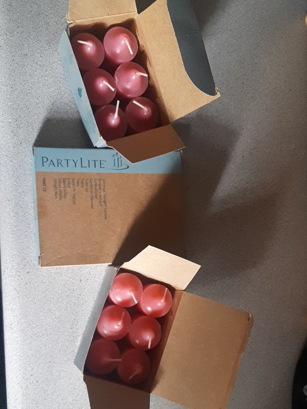 3 Boxes of Partylite. 12 Tealights Cinnamon Sparkle & 12 Votives-Riveria Rose